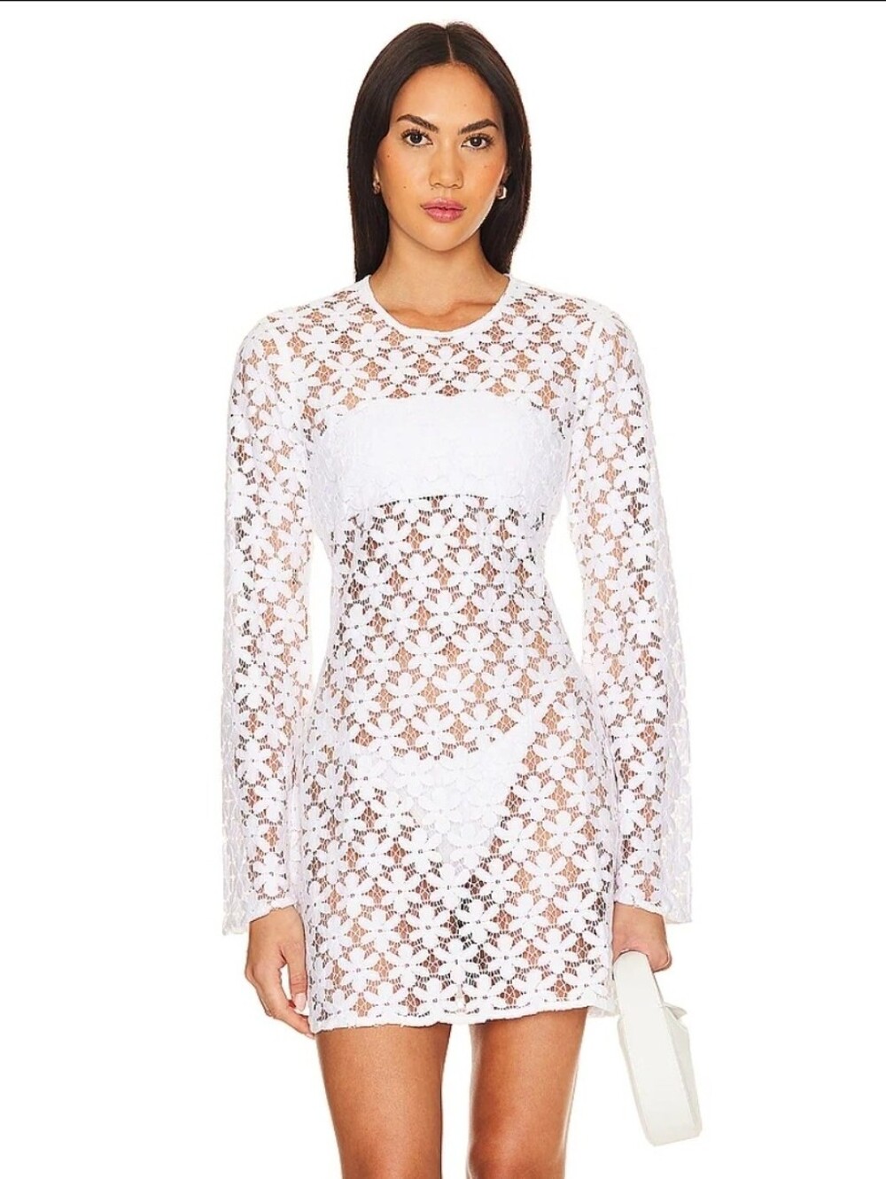 Beach Riot Goldie Dress White Floral Lace Long Sleeve Cover Up XS